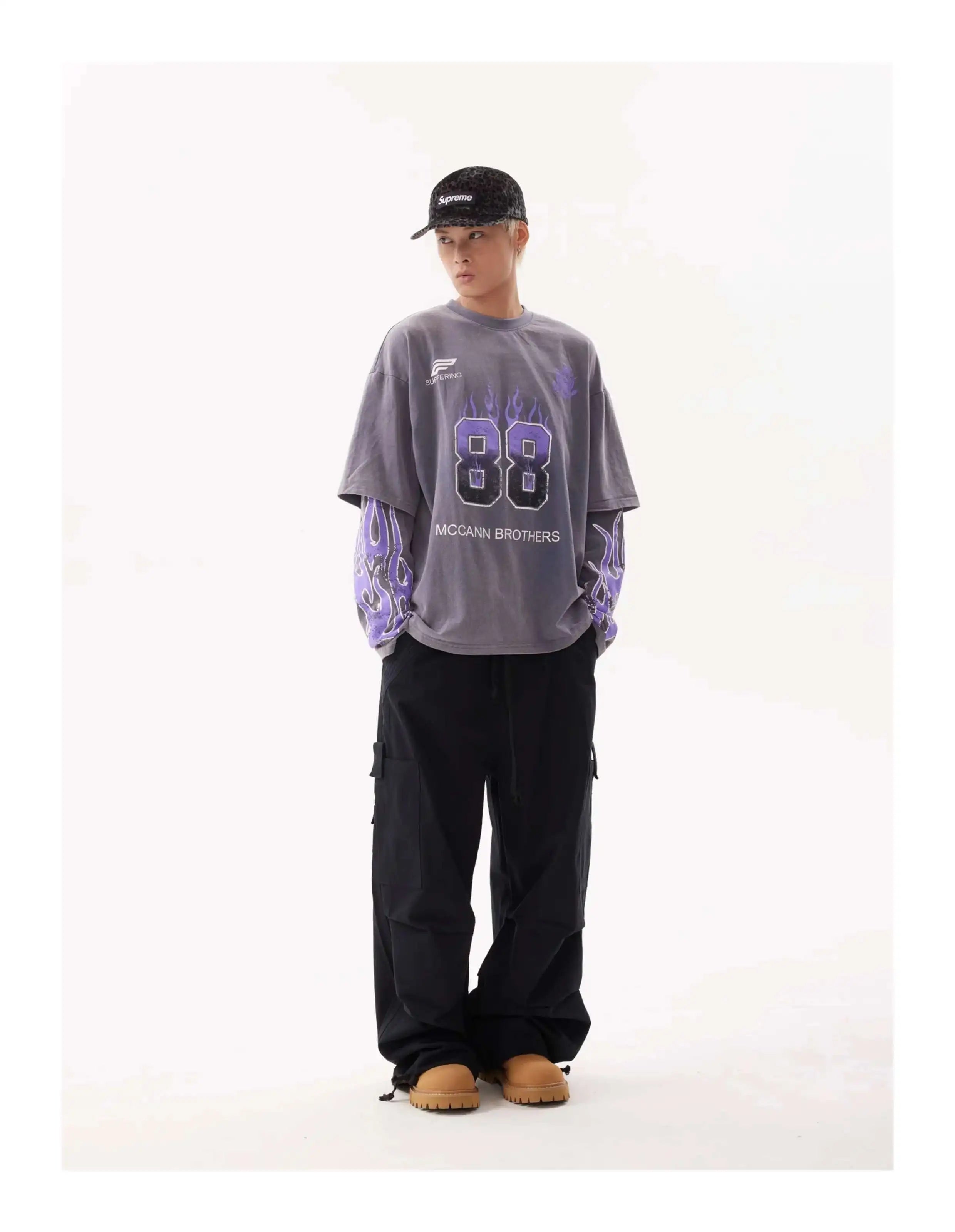 VOIDWEAR VDR_SIGNAL_28W5039 ☰ washed long sleeve, fake two-piece layered shirt, ritual-coded glyph design