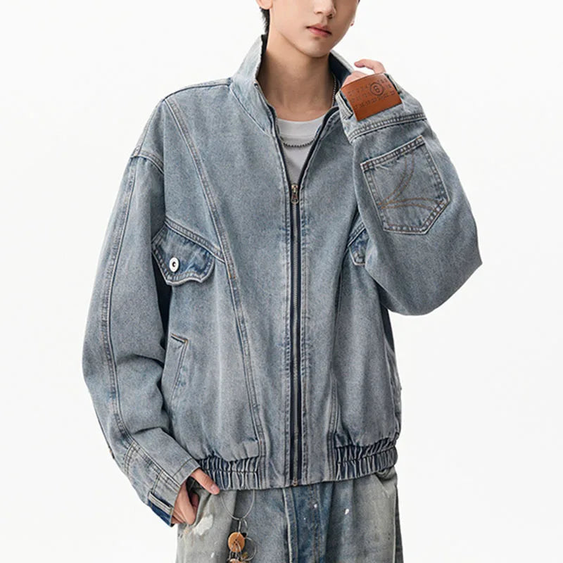 VOIDWEAR VDR_SIGNAL_07 denim jacket washed vintage deconstructed stand collar, men’s autumn winter streetwear USA EU