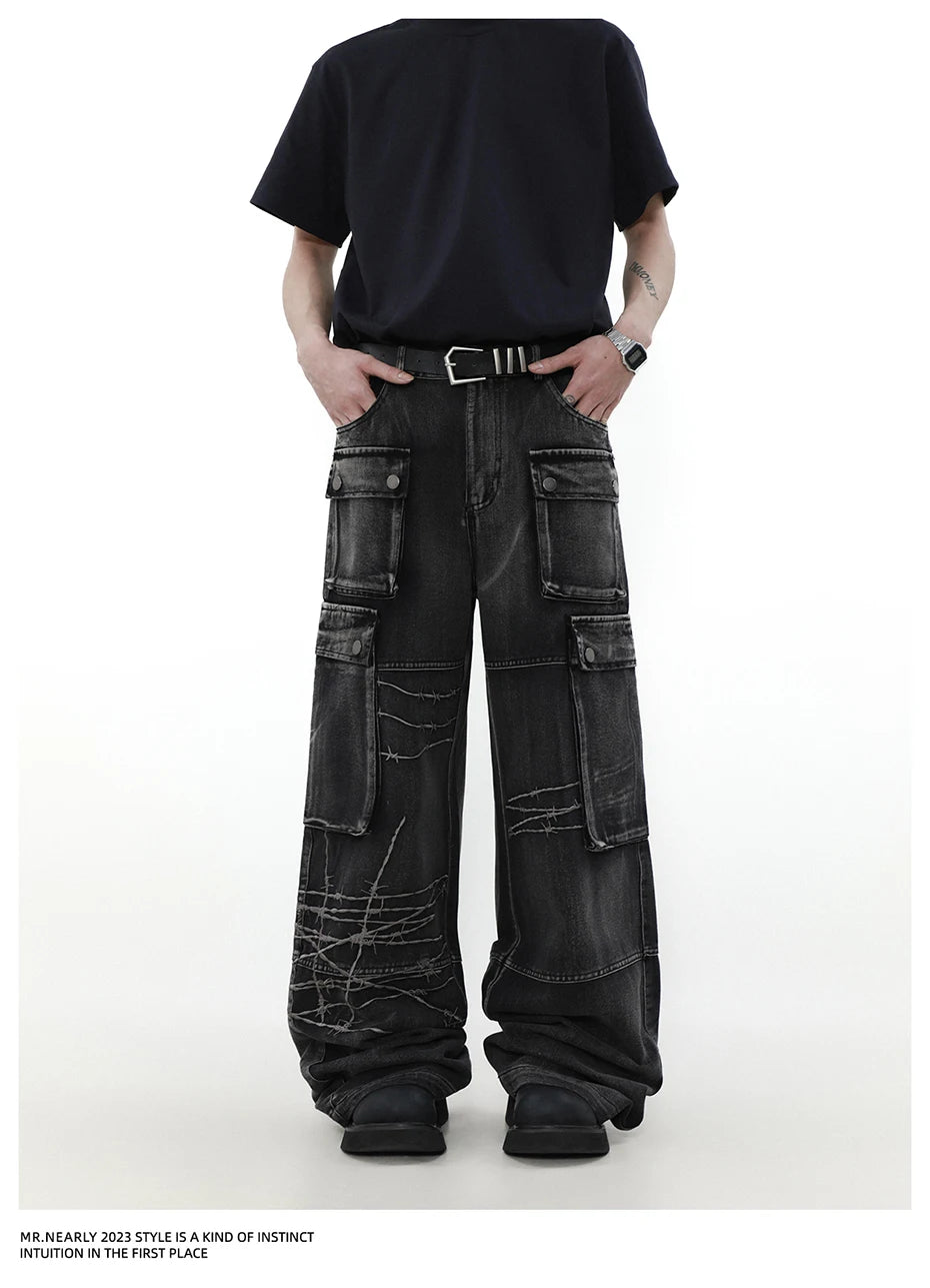 VDR_VANISH_JEANS ☰ black wide-leg cargo denim — side view
