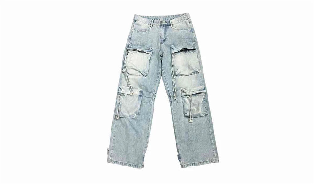 VOIDWEAR VDR_VANISH_06 ⚑ ritual-coded cargo jeans, light distressed wash, oversized stacked streetwear fit
