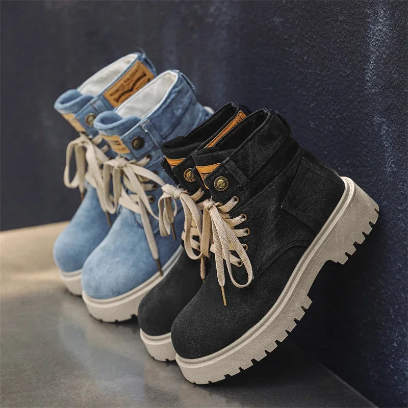 VOIDWEAR SIGNAL_VANISH_12 ☰ handmade men’s denim ankle boots with lace-up closure, pigskin insole, and shadow-coded streetwear design