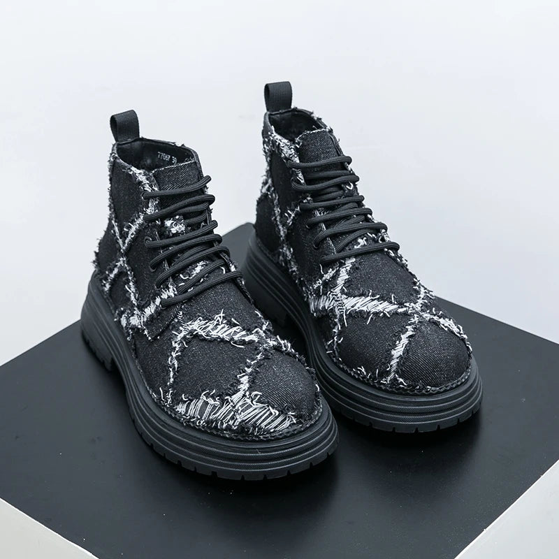 VOIDWEAR SIGNAL_VANISH_07 ☰ high-top split leather loafers with slip-on design, breathable build, and shadow-motion streetwear aesthetic