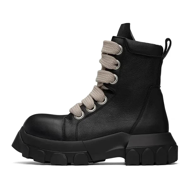 VOIDWEAR VDR_SHADOW_07 ⚑ men’s high-top leather platform boots with chunky sole, handmade in genuine black cow leather for streetwear and techwear style