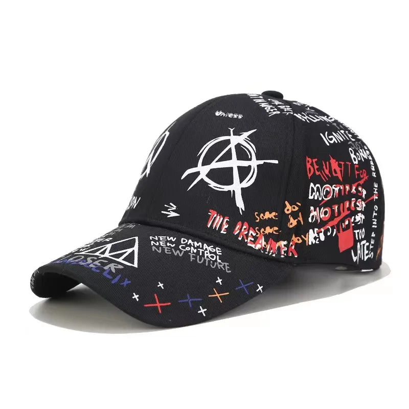 VOIDWEAR SIGNAL_VANISH_05 graffiti print cotton baseball cap with adjustable strap, designed for urban summer shadow-motion style