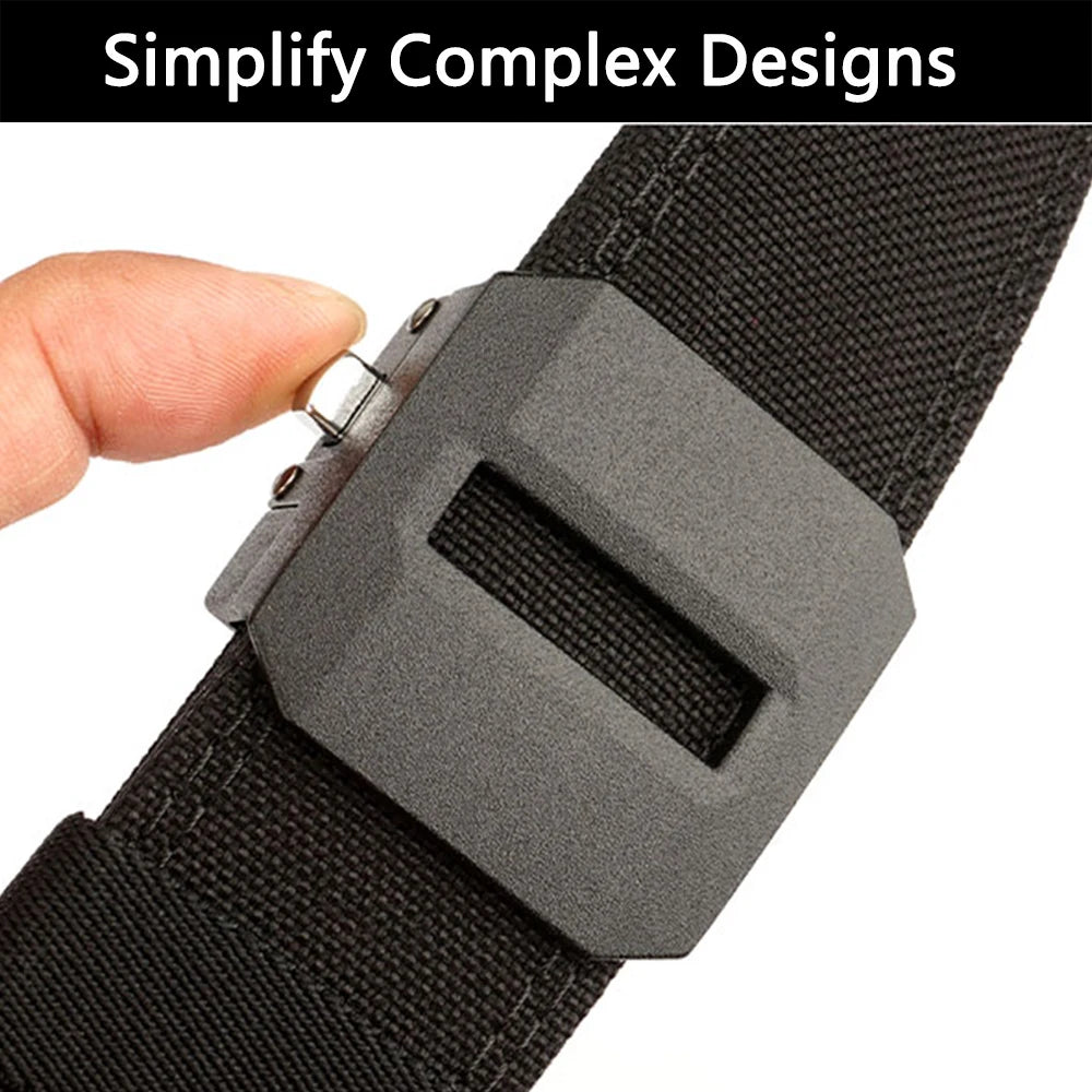 Sleek tactical nylon belt with signal glyph buckle and vanish-mode gradient for minimalist utility