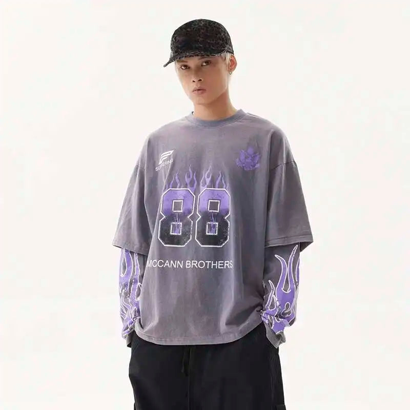 VOIDWEAR VDR_SIGNAL_28W5039 ☰ washed long sleeve, fake two-piece layered shirt, ritual-coded glyph design