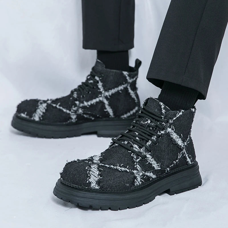 VOIDWEAR SIGNAL_VANISH_07 ☰ high-top split leather loafers with slip-on design, breathable build, and shadow-motion streetwear aesthetic
