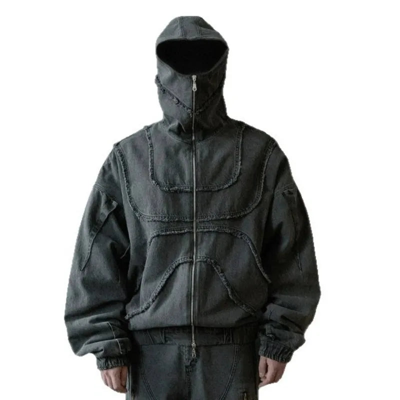VOIDWEAR SIGNAL_VANISH_05 ☰ hoodie shown worn in New York summer alleyway, signal glyph visible on left sleeve.