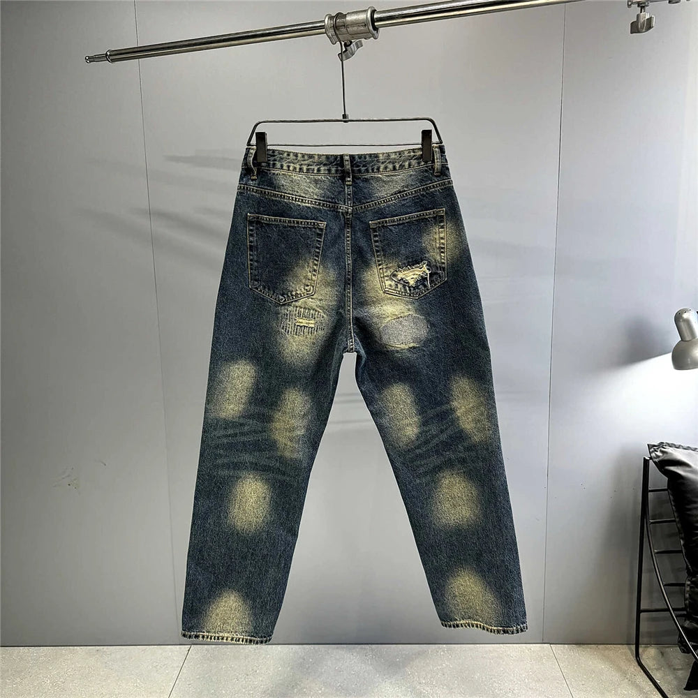 VOIDWEAR VDR_VANISH_05 ☰ baggy ripped patch jeans with distress wash, hip hop fit, ritual-coded glyph embroidery