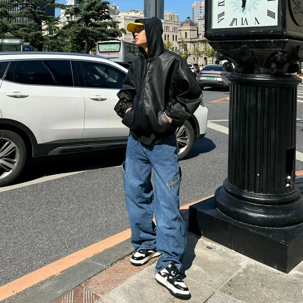 VOIDWEAR SIGNAL_VANISH_06 ☰ windbreaker shown in Tokyo night alley, matte black PU texture visible, signal glyph reflected under neon