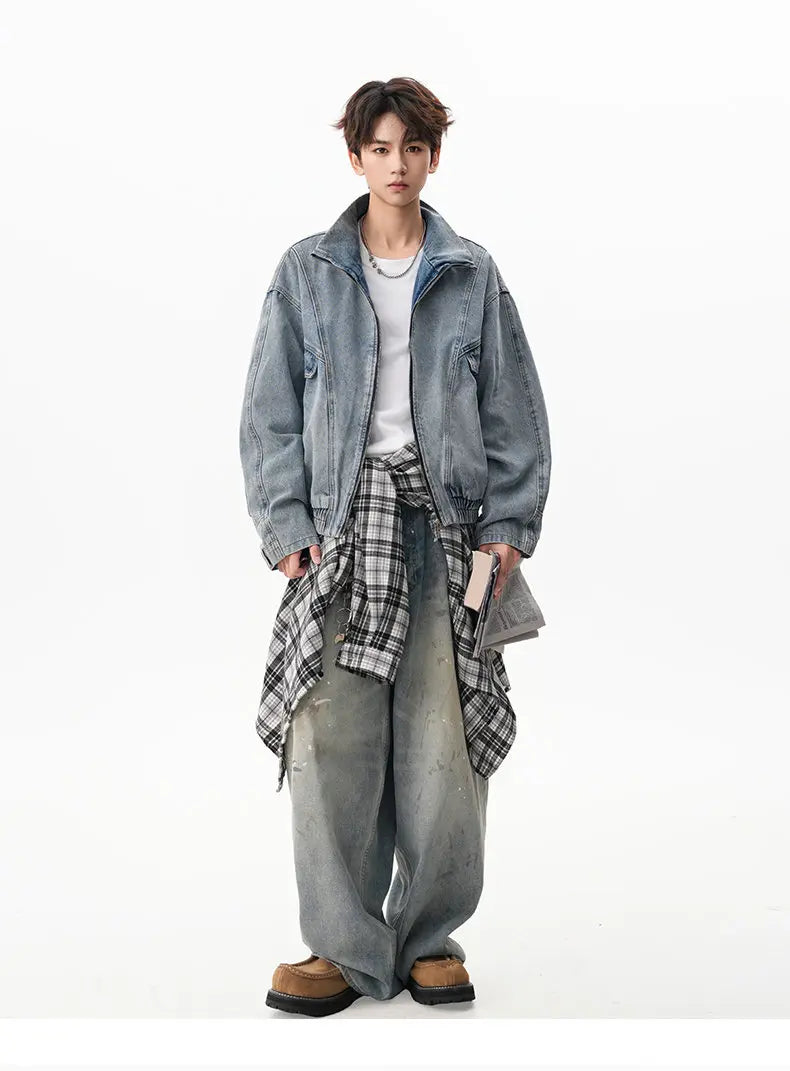 VOIDWEAR VDR_SIGNAL_07 denim jacket washed vintage deconstructed stand collar, men’s autumn winter streetwear USA EU
