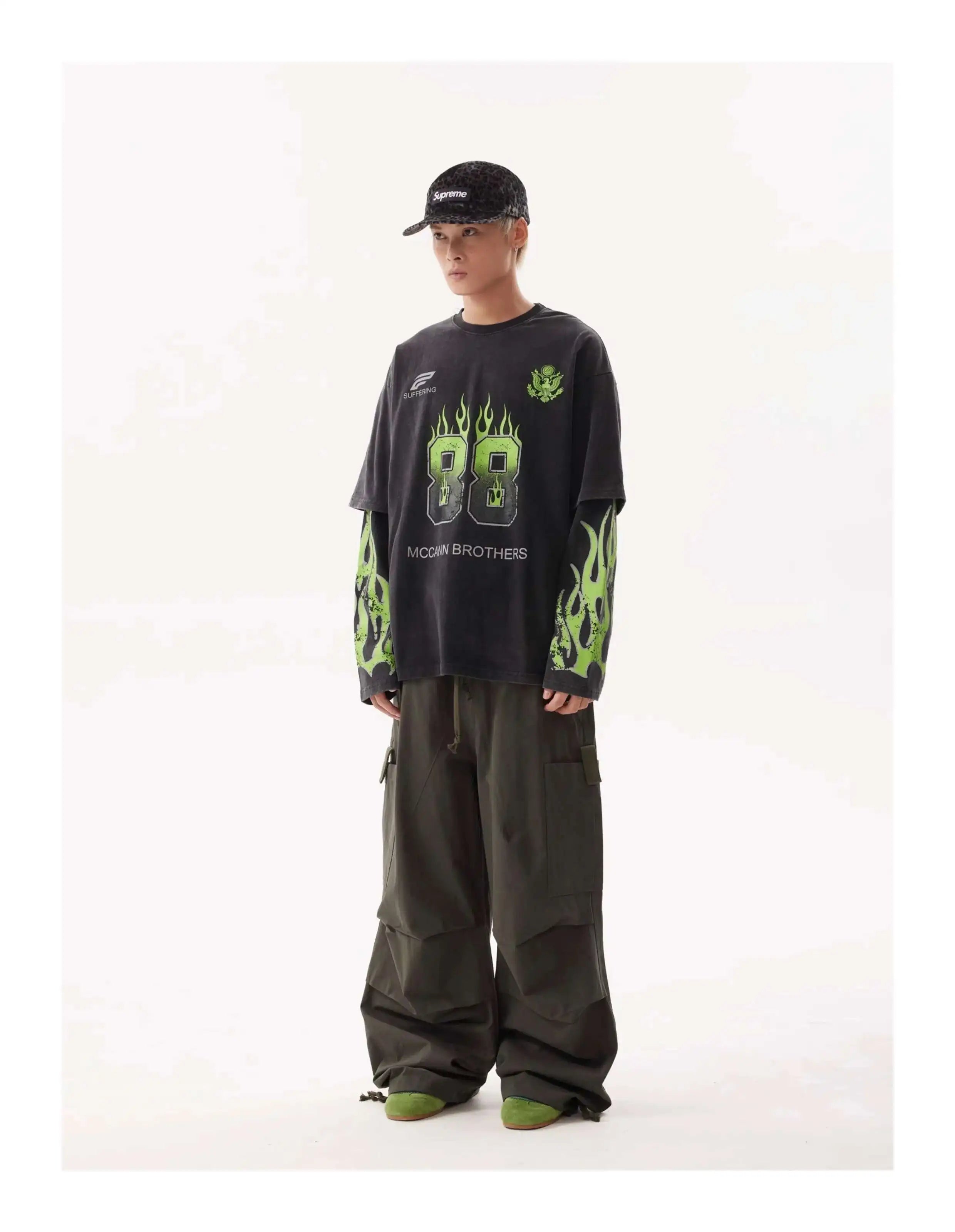 VOIDWEAR VDR_SIGNAL_28W5039 ☰ washed long sleeve, fake two-piece layered shirt, ritual-coded glyph design