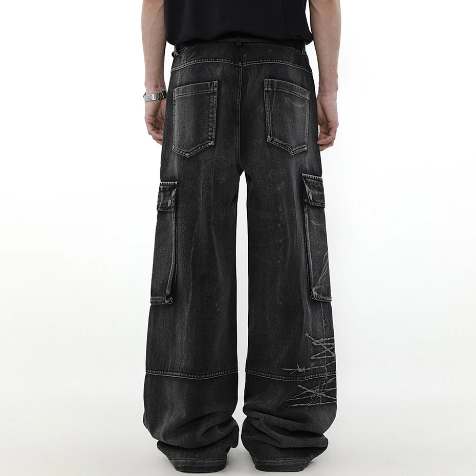 VDR_VANISH_JEANS ☰ black wide-leg cargo denim — side view