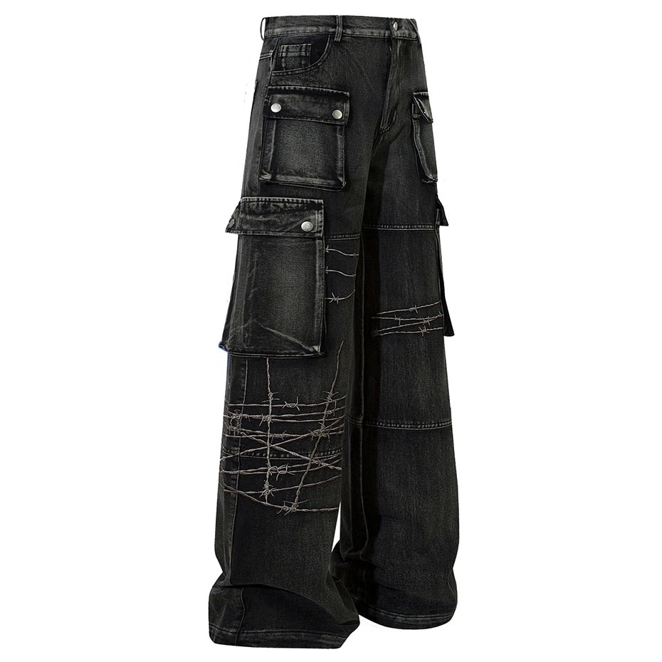 VDR_VANISH_JEANS ☰ black wide-leg cargo denim — side view