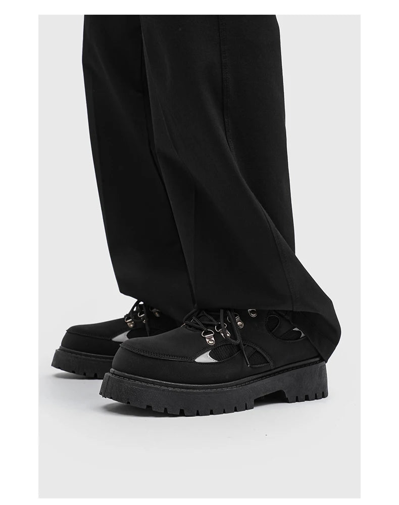 VOIDWEAR SIGNAL_VANISH_10 ☰ ankle-height PU leather boots with platform rubber outsole, mesh lining, and minimalist vanish design for spring/autumn