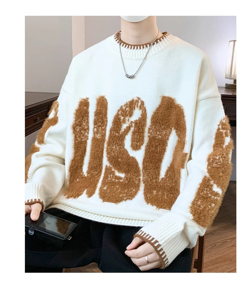 VOIDWEAR VDR_VANISH_10 ECHO jacquard letter knit sweater, washed midweight knit, oversize streetwear layering piece