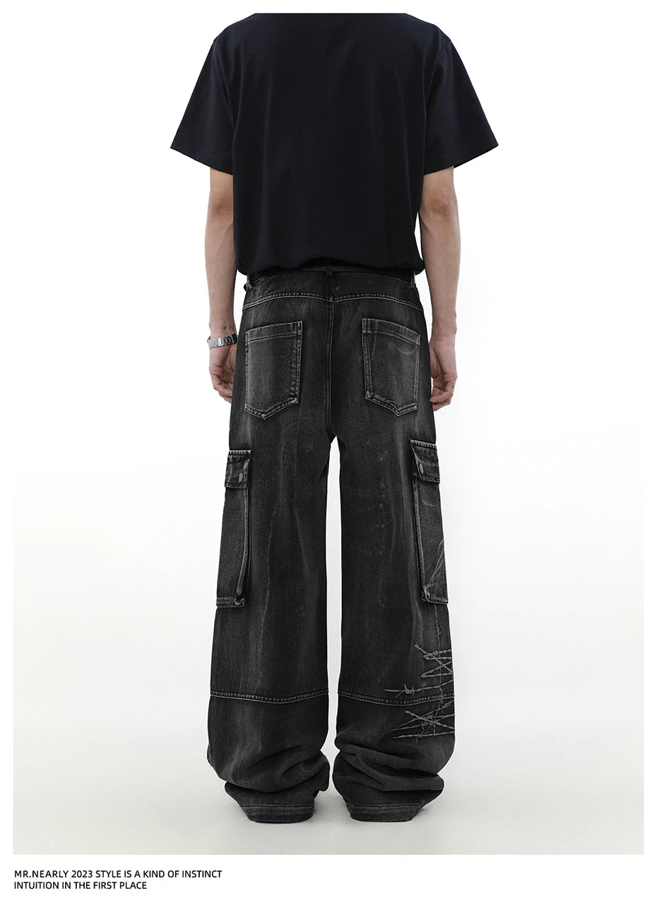VDR_VANISH_JEANS ☰ black wide-leg cargo denim — side view