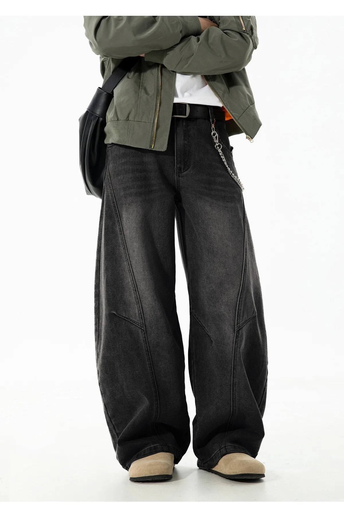 VOIDWEAR VDR_VANISH_SPLIT ☰ curved split distressed jeans, light wash, loose streetwear silhouette, coded glyph tab
