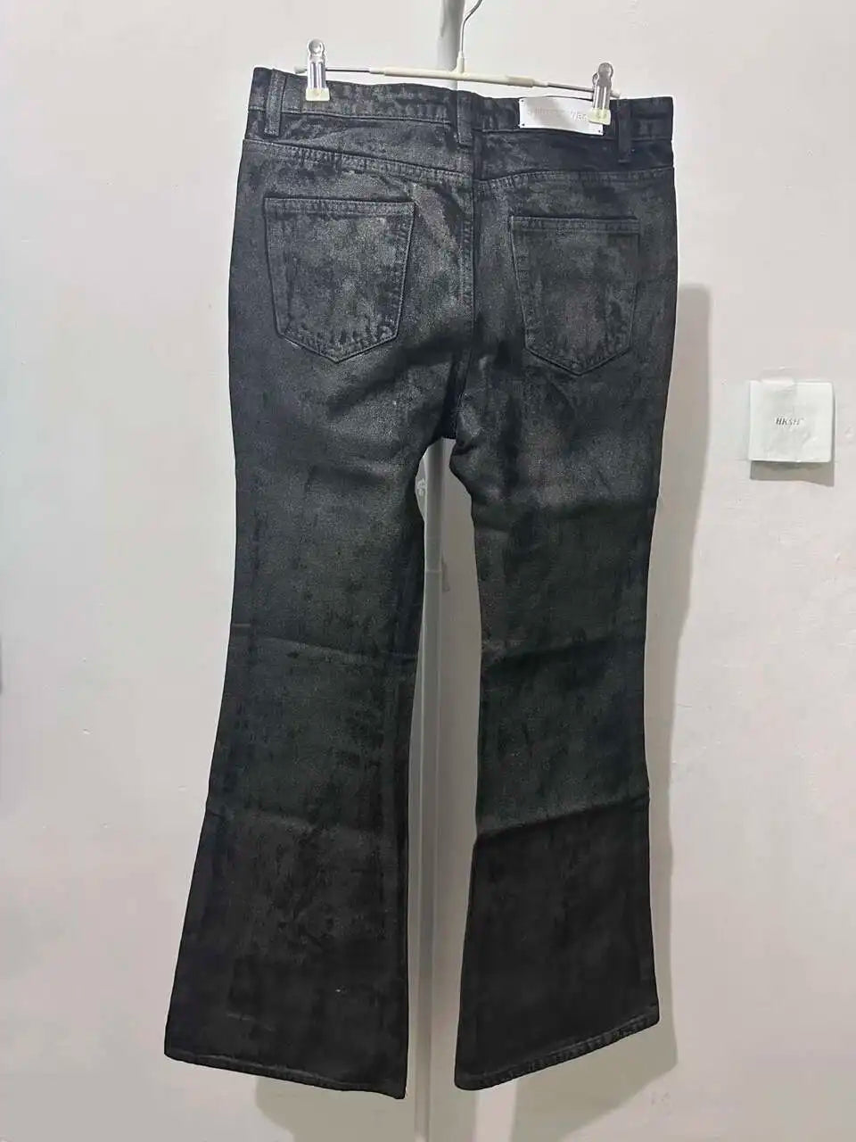 VOIDWEAR SIGNAL-FLARE_05 ☰ waxed black flare denim, symbolic coded jeans – men’s streetwear Europe & USA