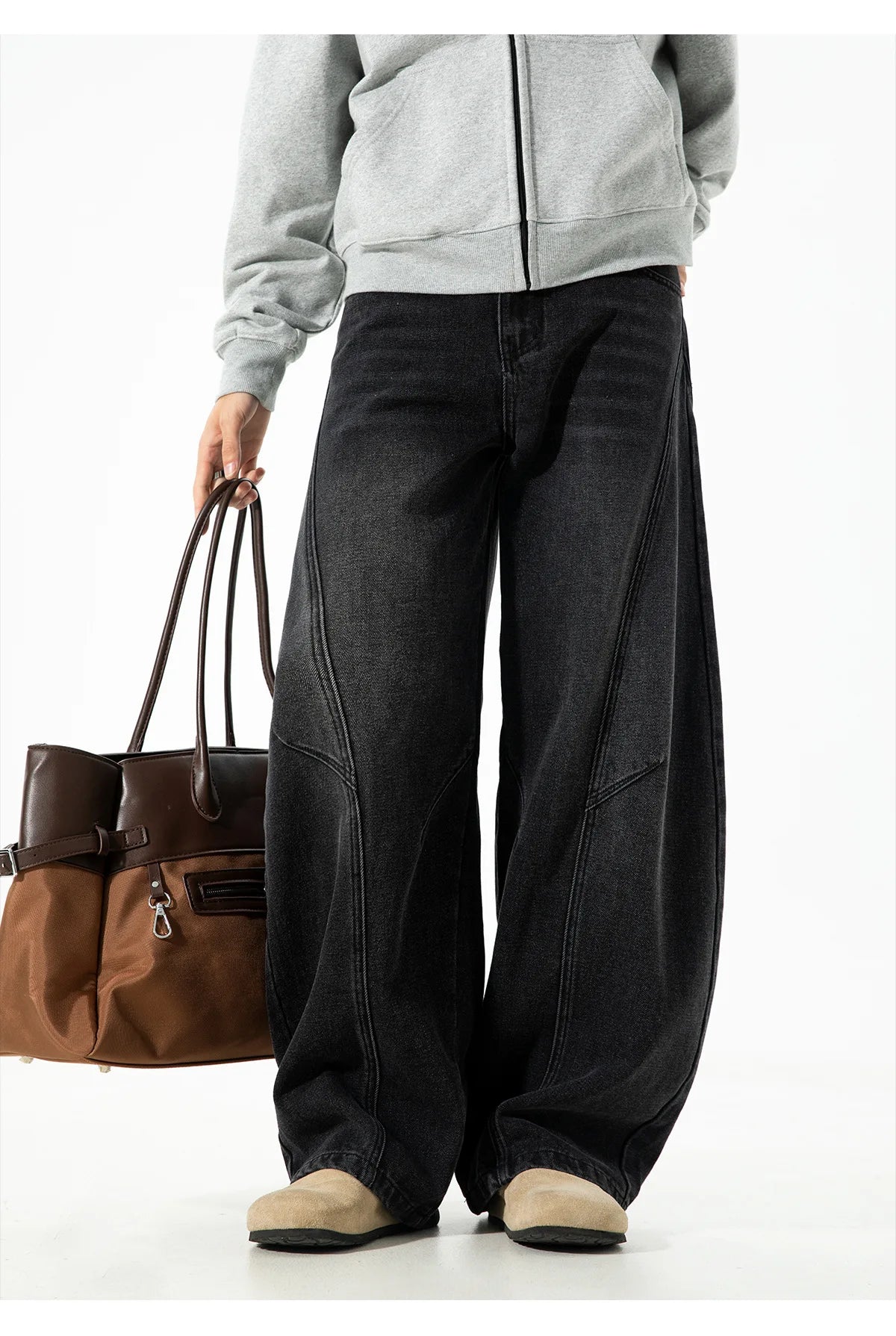 VOIDWEAR VDR_VANISH_SPLIT ☰ curved split distressed jeans, light wash, loose streetwear silhouette, coded glyph tab