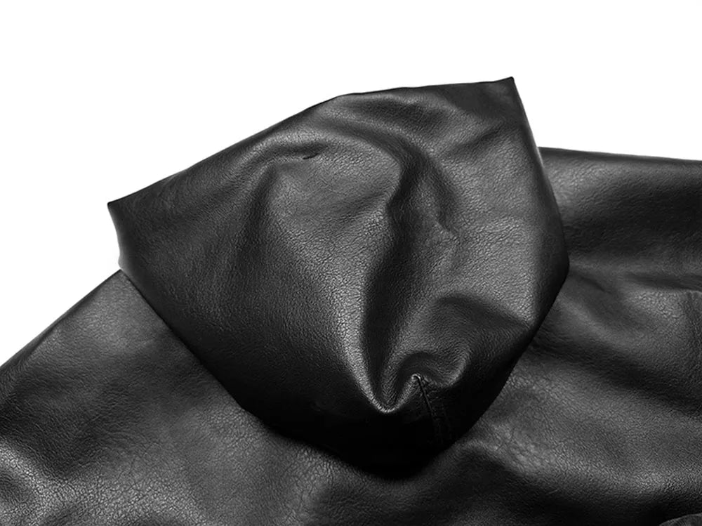 VANISH_06 ☰ Black PU Hooded Windbreaker