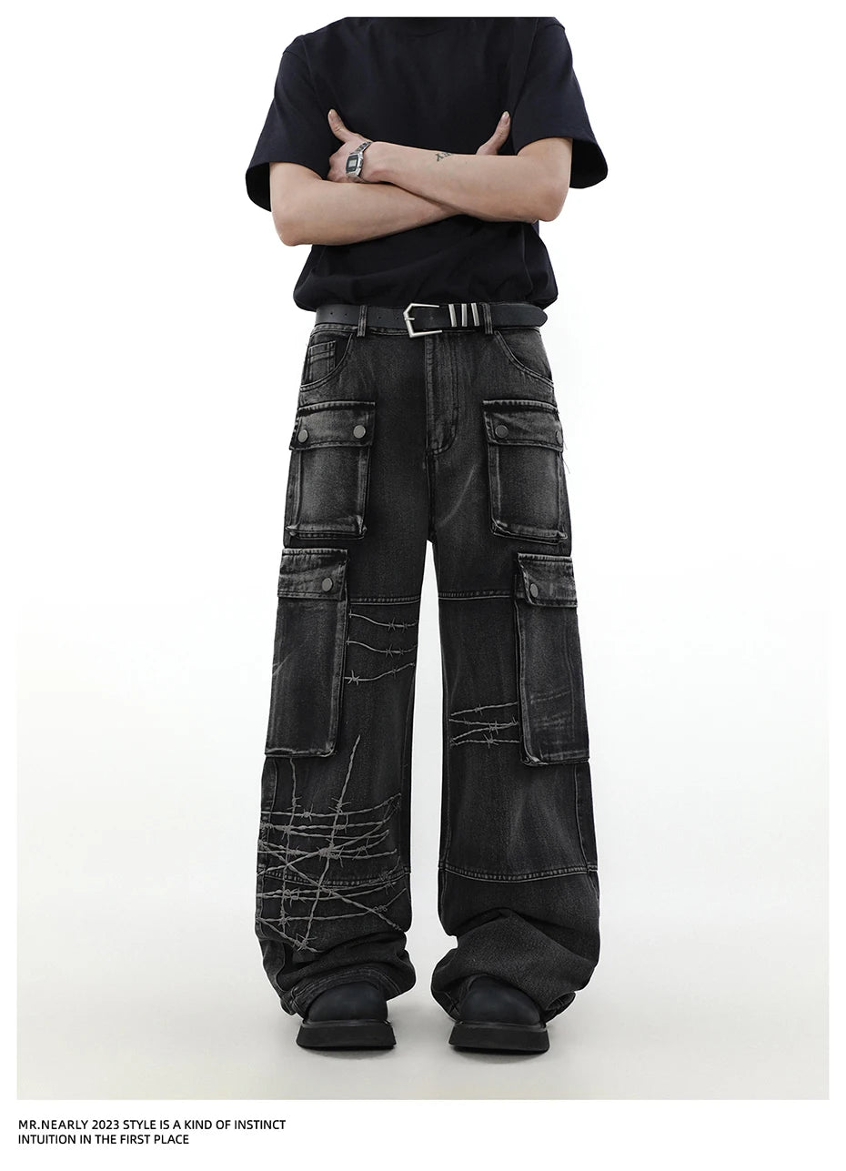 VDR_VANISH_JEANS ☰ black wide-leg cargo denim — side view