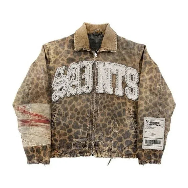 Streetwear letter patch embroidered denim jacket by VOIDWEAR — unisex, loose fit, four-season casual wear