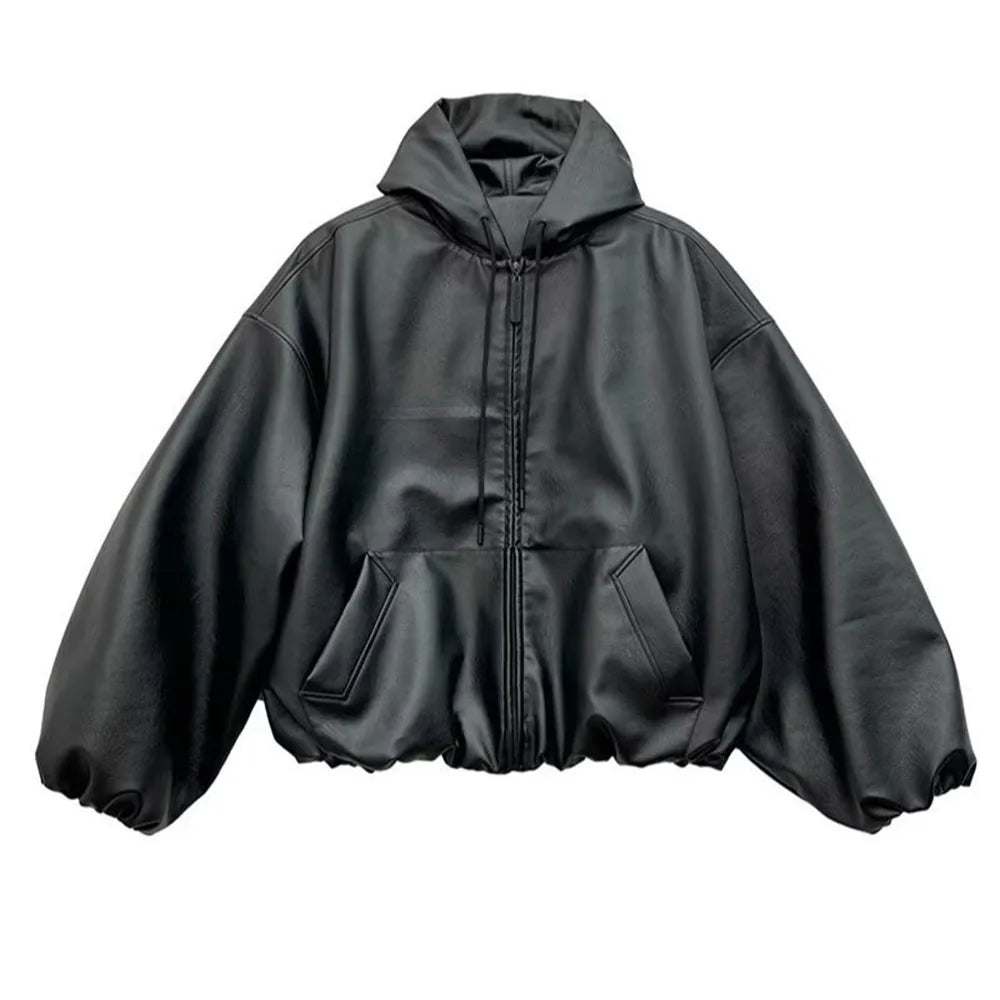 VOIDWEAR SIGNAL_VANISH_06 ☰ windbreaker shown in Tokyo night alley, matte black PU texture visible, signal glyph reflected under neon