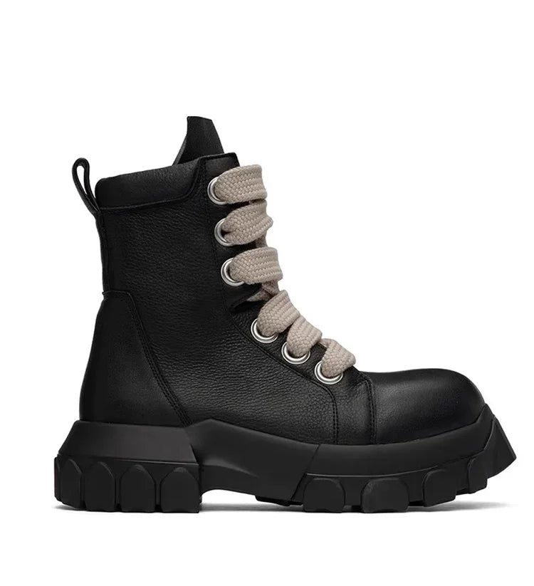 VOIDWEAR VDR_SHADOW_07 ⚑ men’s high-top leather platform boots with chunky sole, handmade in genuine black cow leather for streetwear and techwear style