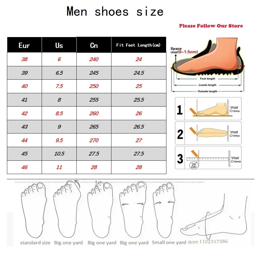 Shoe size chart for men with measurements in different units
