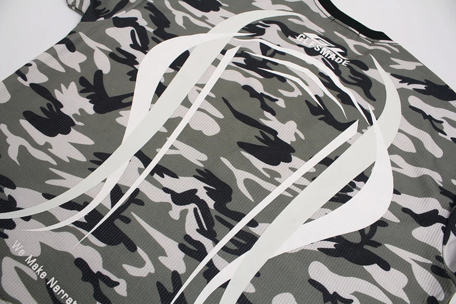 VOIDWEAR oversized camo tee with glyph and vanish-mode hood, 100% cotton, streetwear long sleeve