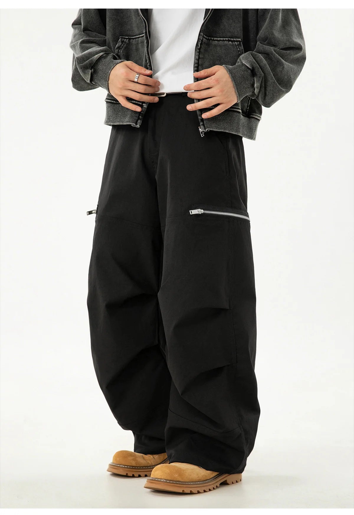 VOIDWEAR VDR_SIGNAL_MCHT ☰ pleated machete pants, paratrooper style, tactical zipper, loose fit, symbolic glyph tab