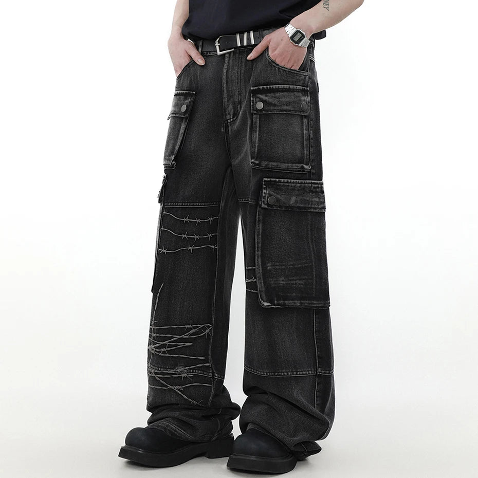 VDR_VANISH_JEANS ☰ black wide-leg cargo denim — side view