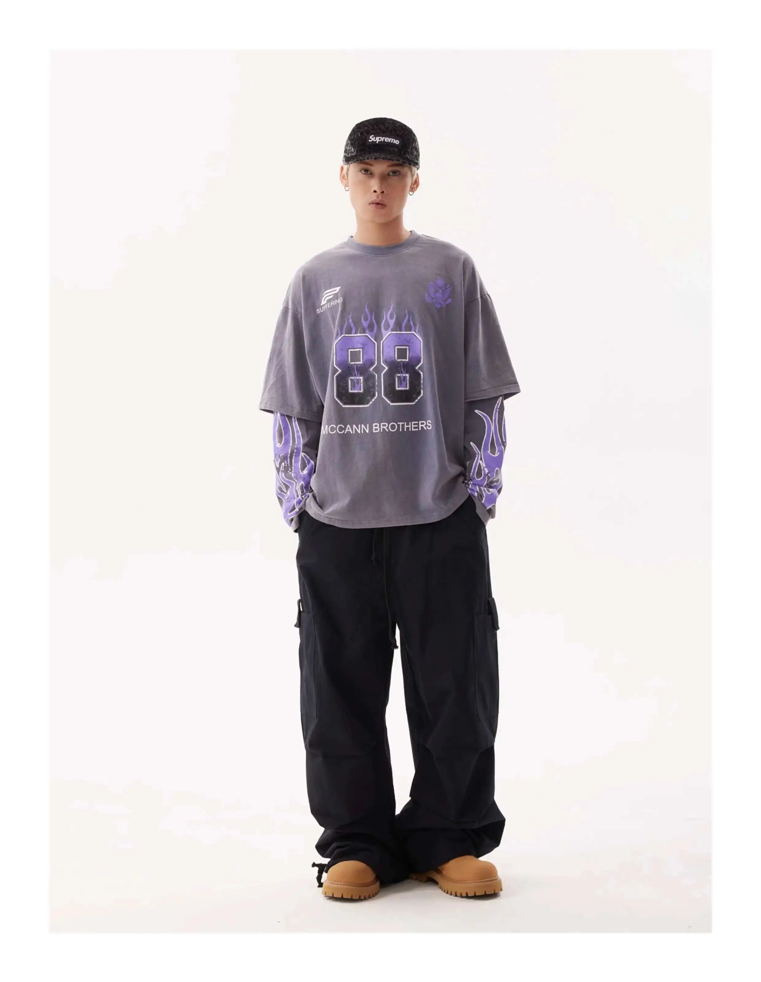 VOIDWEAR VDR_SIGNAL_28W5039 ☰ washed long sleeve, fake two-piece layered shirt, ritual-coded glyph design