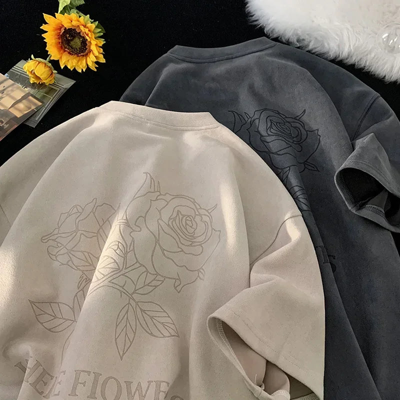 VOIDWEAR VDR_FLO_09 oversized goth floral graphic t-shirt in apricot, styled for streetwear layering