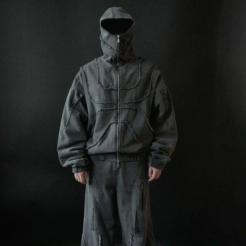 VOIDWEAR SIGNAL_VANISH_05 ☰ hoodie shown worn in New York summer alleyway, signal glyph visible on left sleeve.