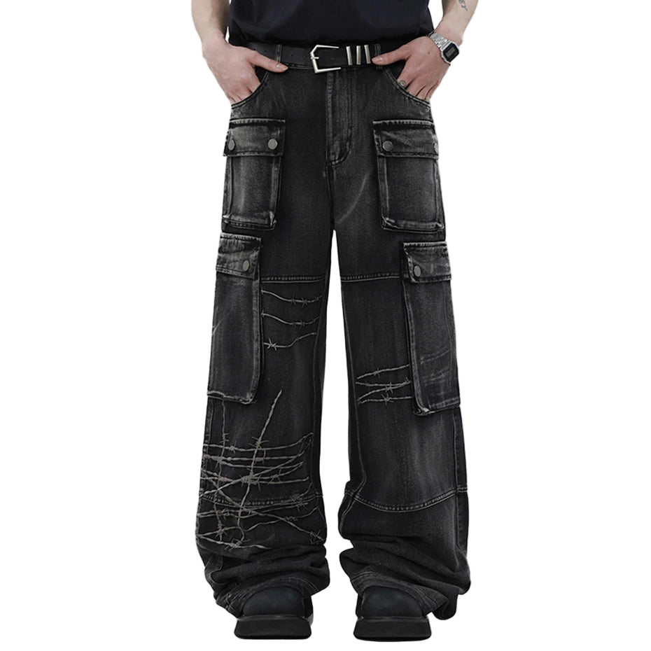 VDR_VANISH_JEANS ☰ black wide-leg cargo denim — side view