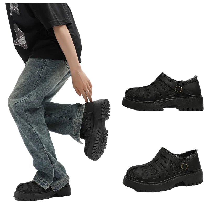 VOIDWEAR SIGNAL_VANISH_12 ☰ men’s split leather casual shoes with stitched upper, rubber sole, and ritual-inspired minimalist design.