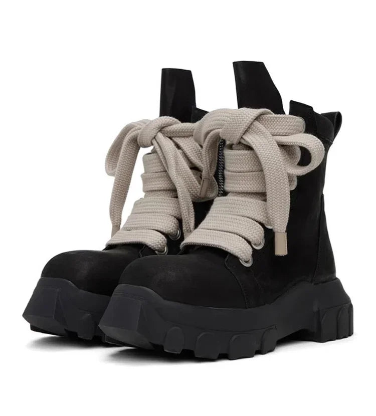 VOIDWEAR VDR_SHADOW_07 ⚑ men’s high-top leather platform boots with chunky sole, handmade in genuine black cow leather for streetwear and techwear style