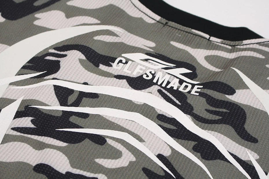 VOIDWEAR oversized camo tee with glyph and vanish-mode hood, 100% cotton, streetwear long sleeve