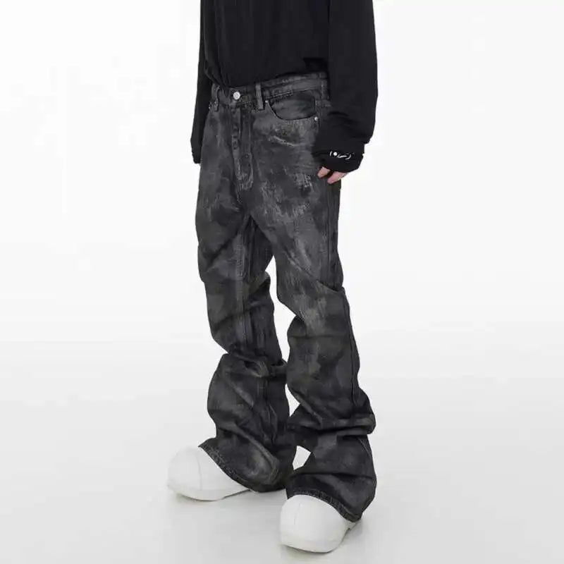 VOIDWEAR SIGNAL-FLARE_05 ☰ waxed black flare denim, symbolic coded jeans – men’s streetwear Europe & USA