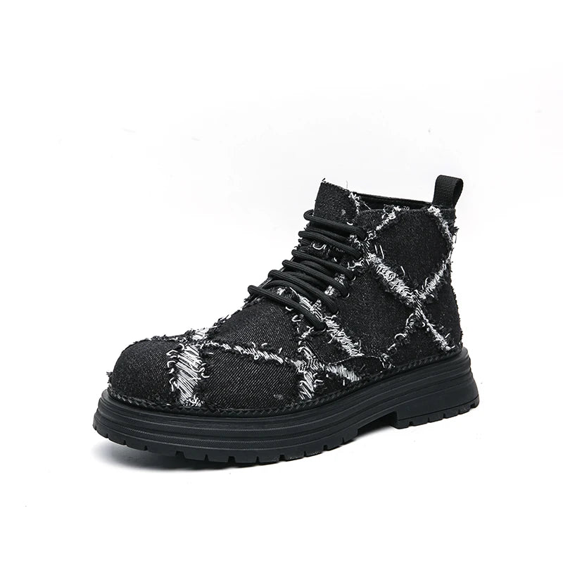 VOIDWEAR SIGNAL_VANISH_07 ☰ high-top split leather loafers with slip-on design, breathable build, and shadow-motion streetwear aesthetic
