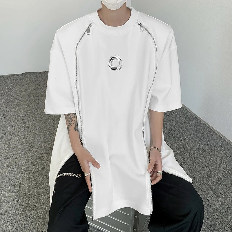 VOIDWEAR SIGNAL_07 padded shoulder oversized tee, double zipper streetwear, ritual-coded glyph sleeve