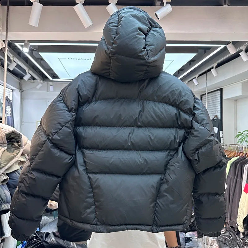 VOIDWEAR VDR_VANISH_05 ritual streetwear winter hooded jacket, oversized black coat with vanish-mode hood and signal glyph sleeve