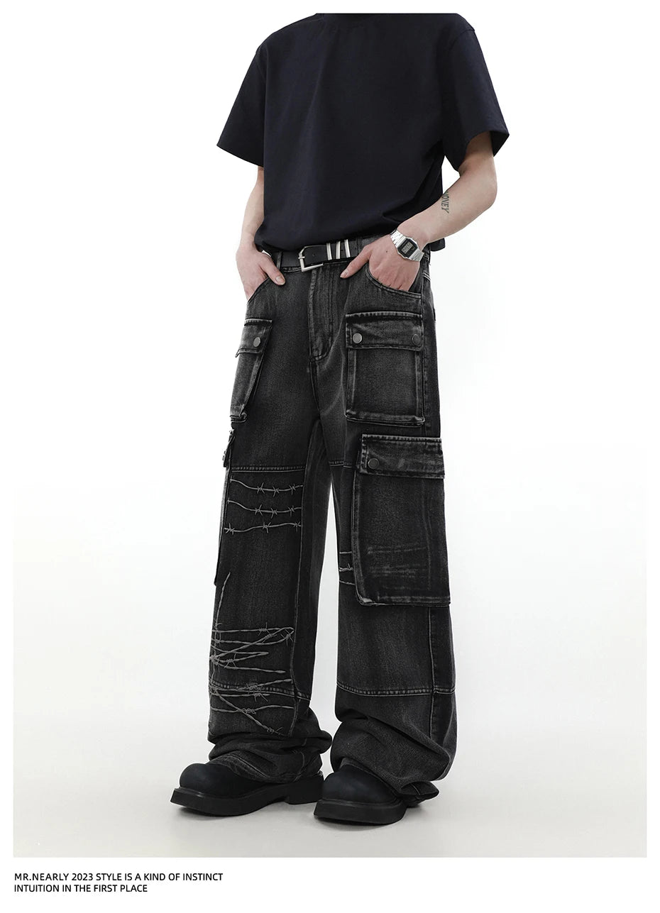 VDR_VANISH_JEANS ☰ black wide-leg cargo denim — side view