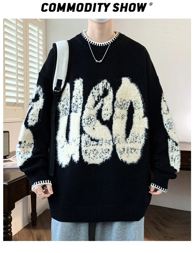 VOIDWEAR VDR_VANISH_10 ECHO jacquard letter knit sweater, washed midweight knit, oversize streetwear layering piece