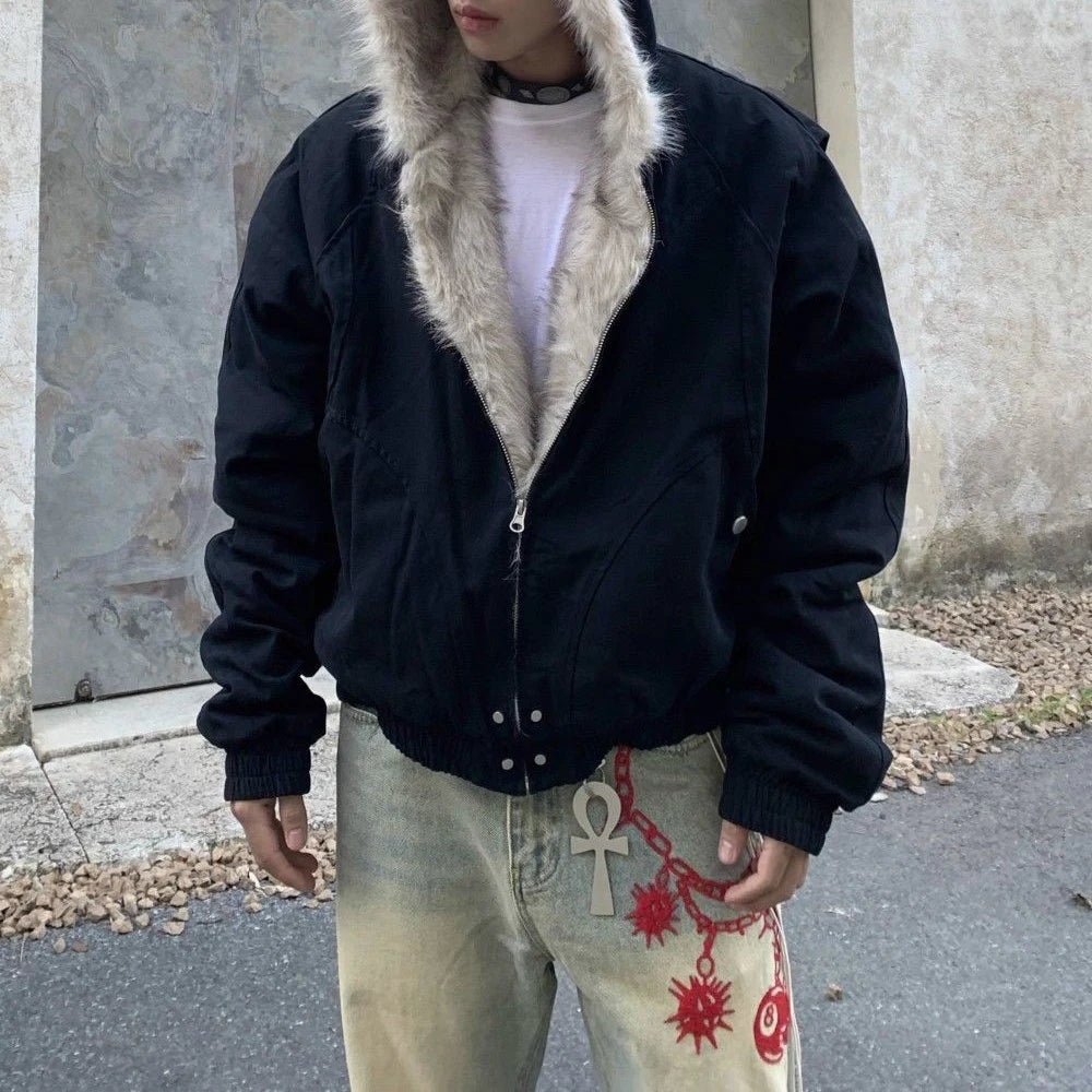 Unisex 2025 Y2K-inspired winter plush jacket by VOIDWEAR, casual heavy loose fit for men and women.
