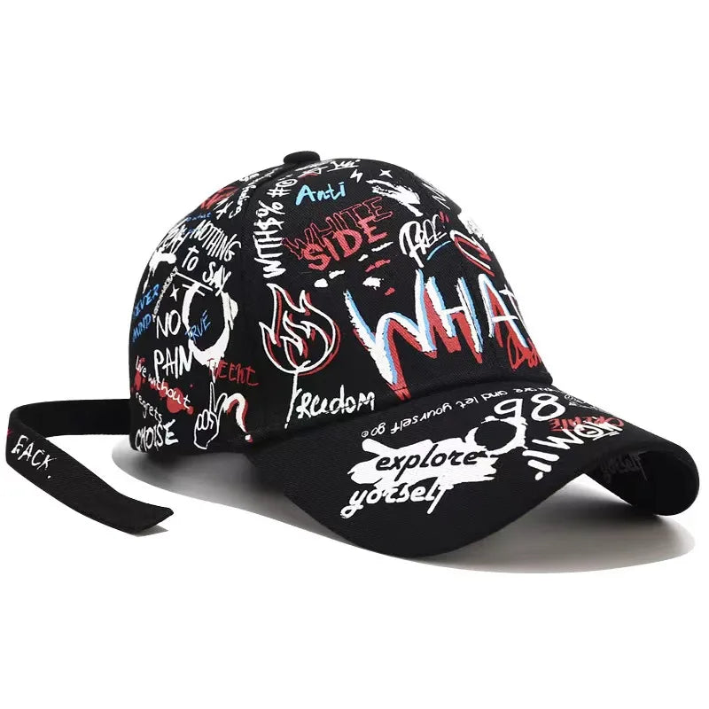 VOIDWEAR SIGNAL_VANISH_05 graffiti print cotton baseball cap with adjustable strap, designed for urban summer shadow-motion style