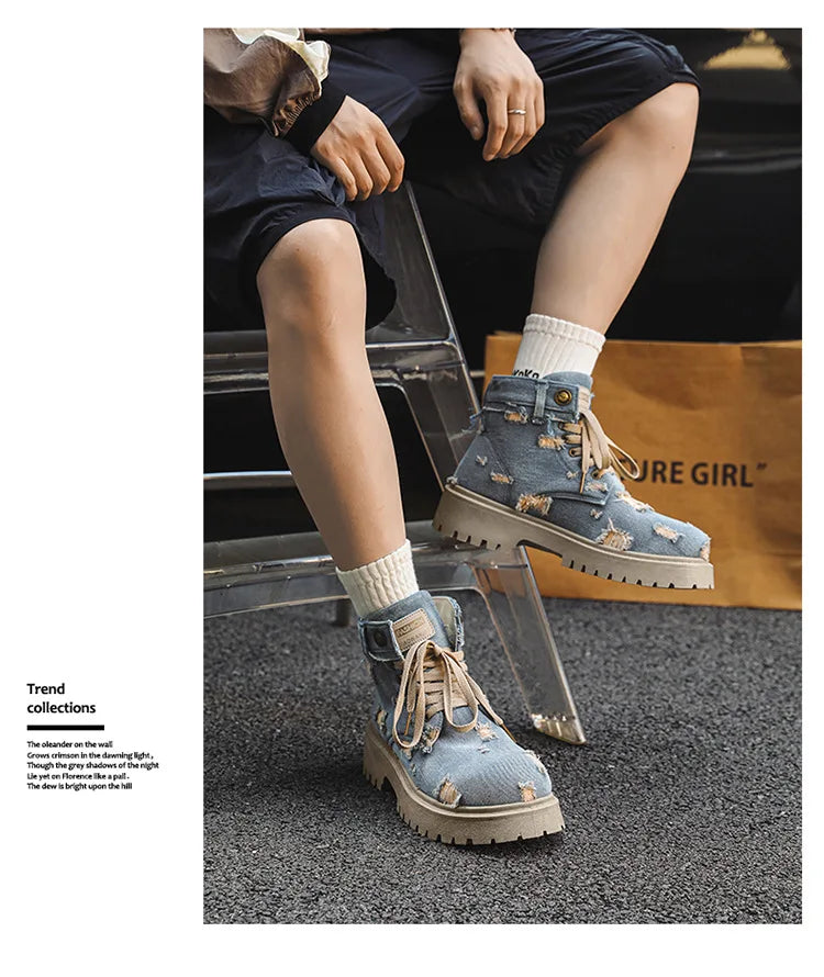 VOIDWEAR SIGNAL_VANISH_12 ☰ men’s denim ankle boots with lace-up closure, EVA insole, rubber outsole, ritual-inspired streetwear design