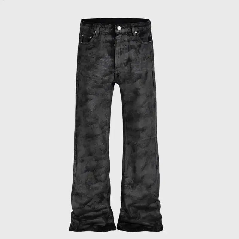 VOIDWEAR SIGNAL-FLARE_05 ☰ waxed black flare denim, symbolic coded jeans – men’s streetwear Europe & USA